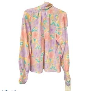 Balenciaga Vintage Floral Pastel Purple Pink Long pleaded Sleeve Blouse